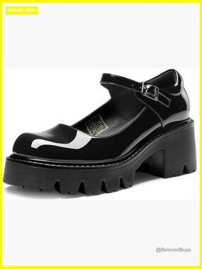 Mary Jane Platform Chunky Heel Pumps Dress Shoes Round Toe Buckle Strap